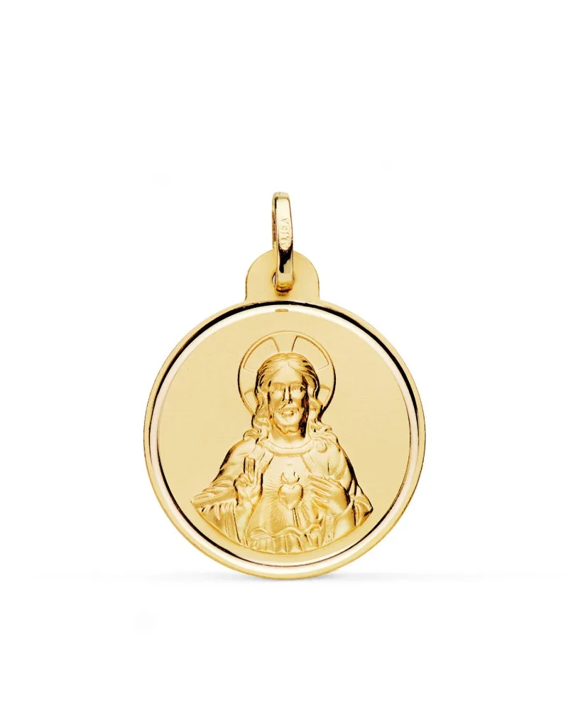 Medalla oro 18k amarillo Cristo sagrado corazón de Jesús 24 mm