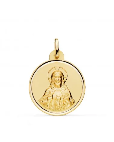 Medalla oro 18k amarillo Cristo sagrado corazón de Jesús 24 mm