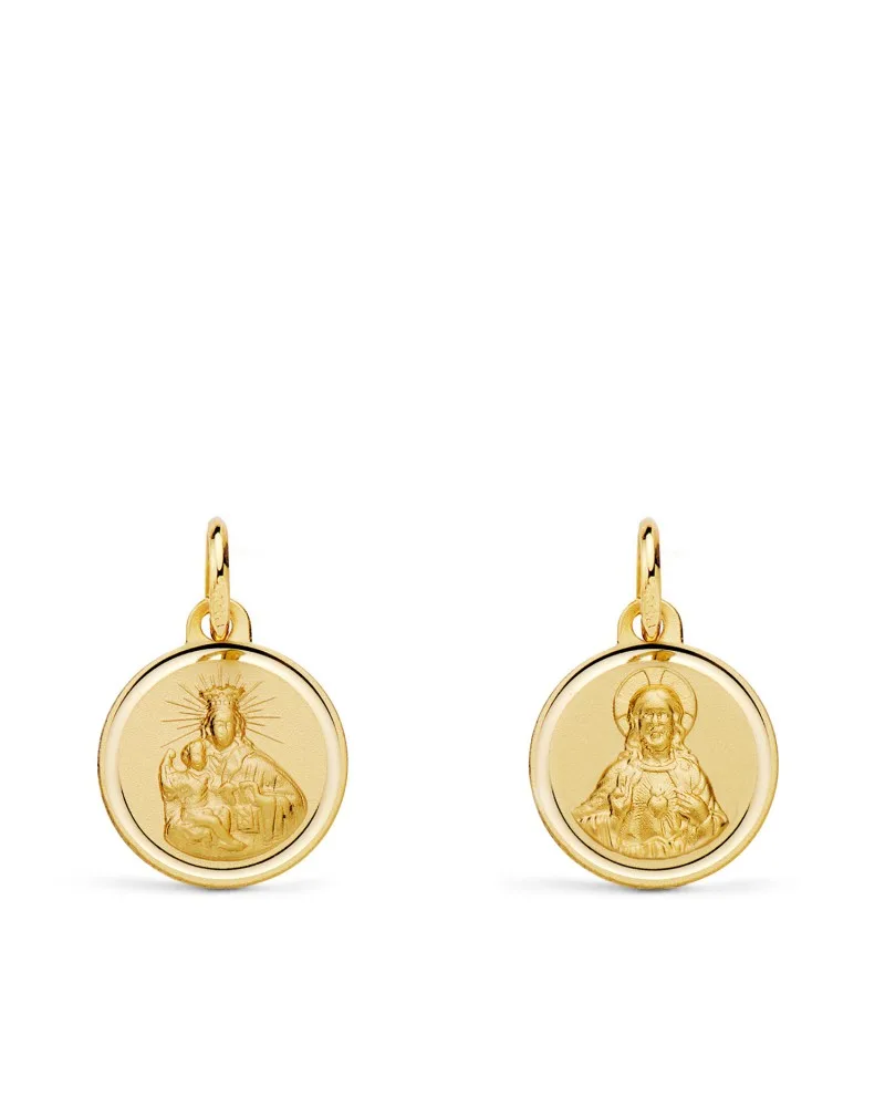 Escapulario oro 18k amarillo Virgen Carmen y corazón de Jesús