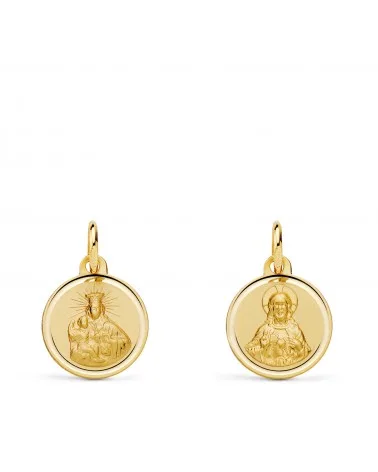 Escapulario oro 18k amarillo Virgen Carmen y corazón de Jesús