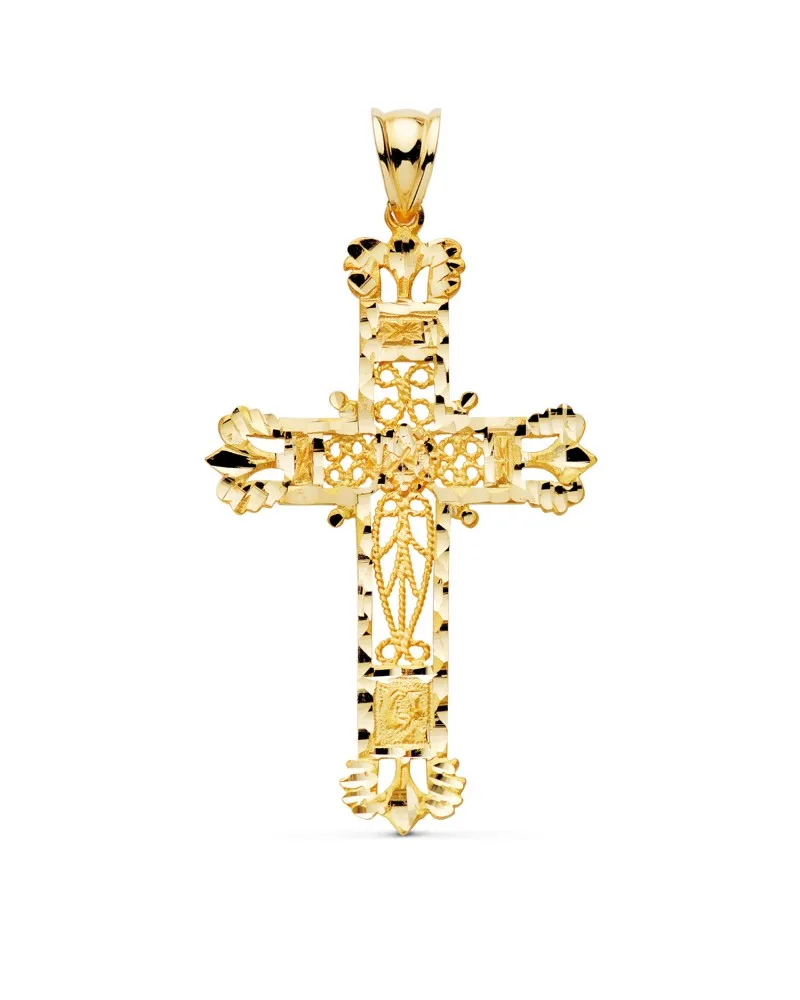 Cruz oro 18k amarillo filigrana bordes tallados