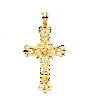 Cruz oro 18k amarillo filigrana bordes tallados