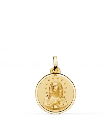 Medalla oro 18k amarillo Virgen inmaculada bisel 16 mm