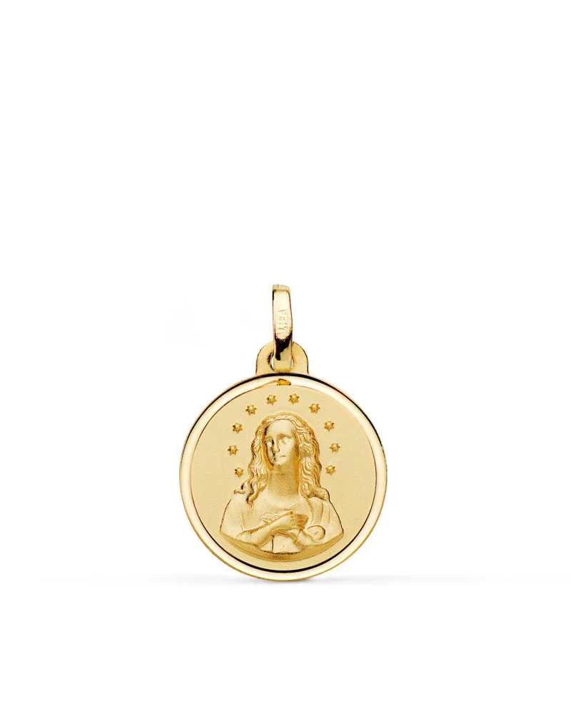 Medalla oro 18k amarillo Virgen inmaculada bisel 16 mm