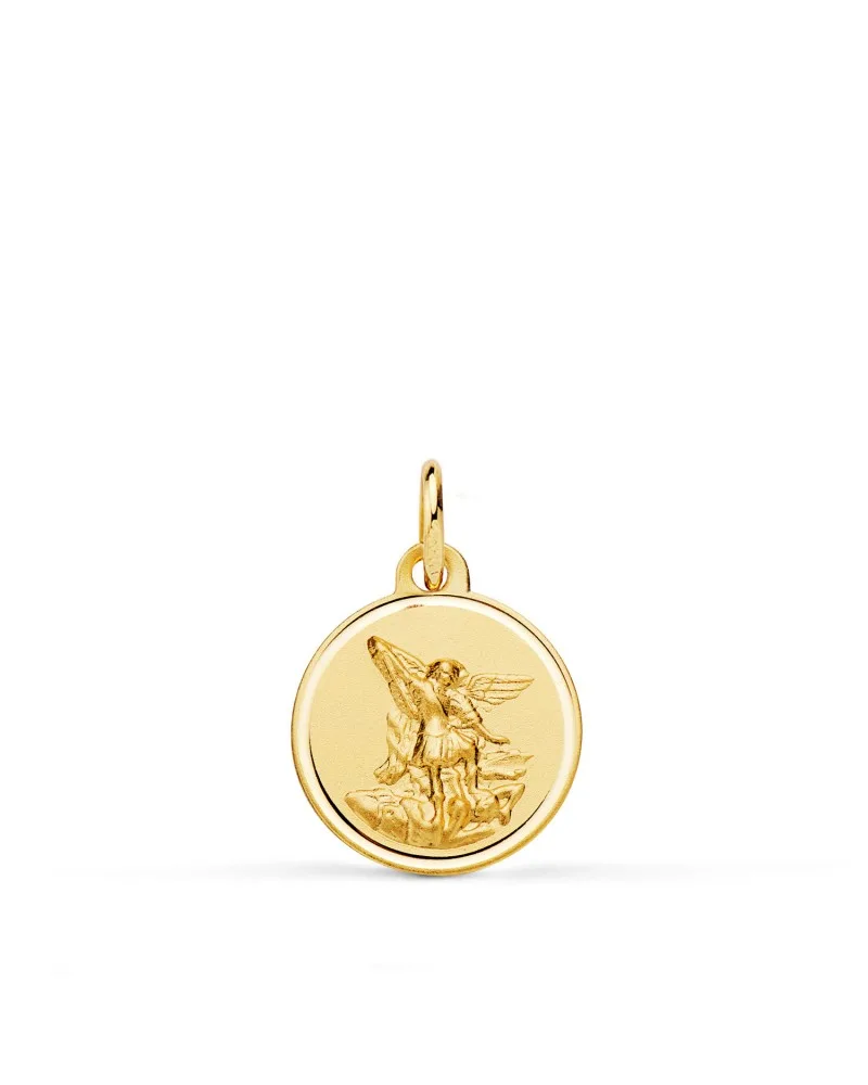 Medalla oro 18k amarillo San Miguel bisel 14 mm