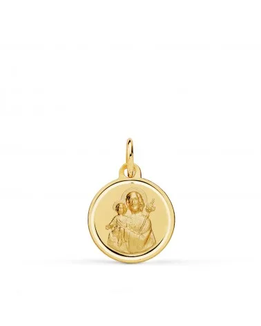 Medalla oro 18k amarillo San José bisel 14 mm