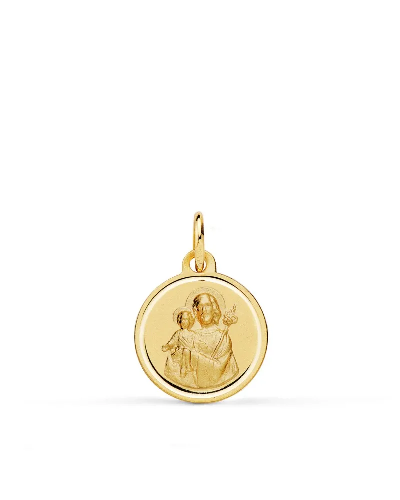 Medalla oro 18k amarillo San José bisel 14 mm