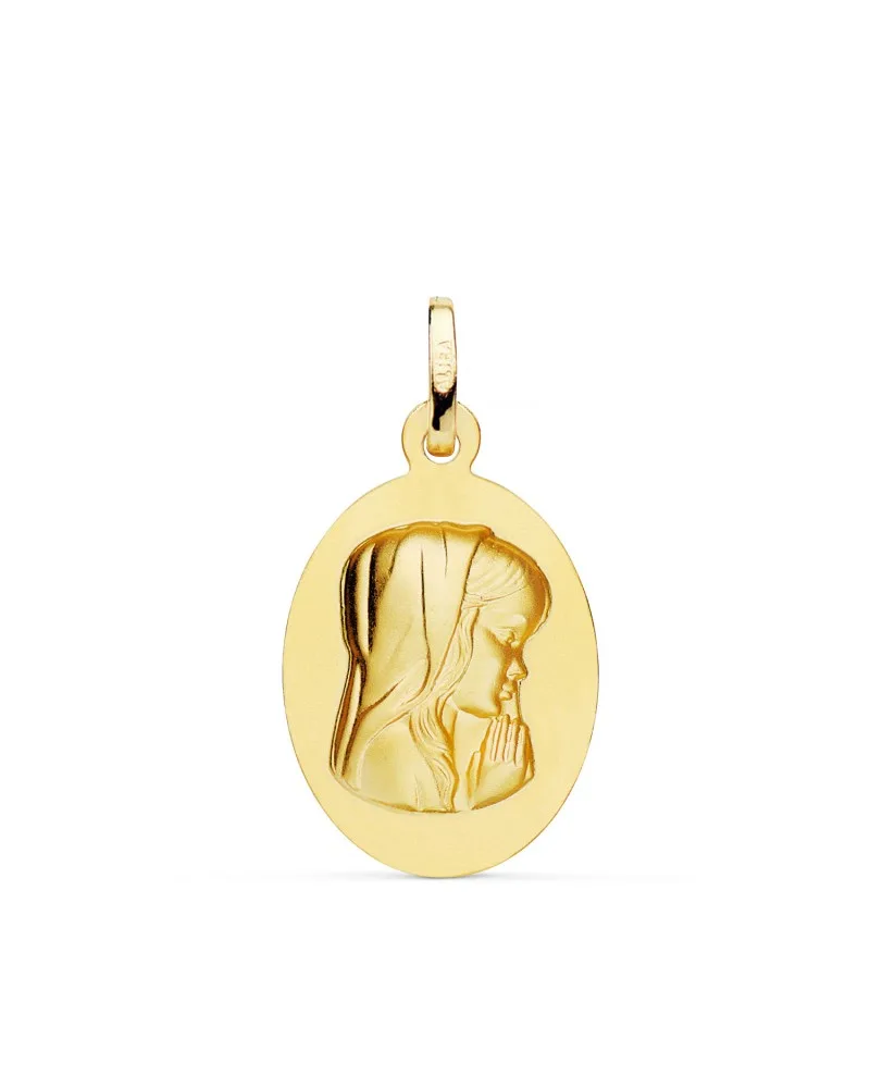 Medalla oro 18k amarillo Virgen Niña oval lisa matizada