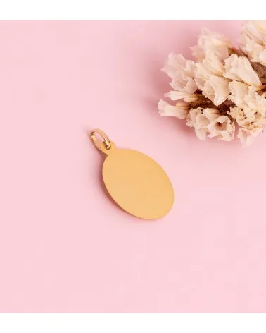 Medalla oro 18k amarillo Virgen Niña oval lisa matizada