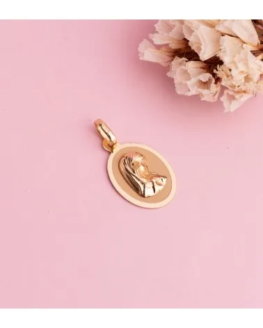Medalla oro 18k amarillo Virgen Niña brillo modelo 1