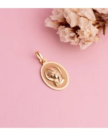 Medalla oro 18k amarillo Virgen Niña brillo modelo 2
