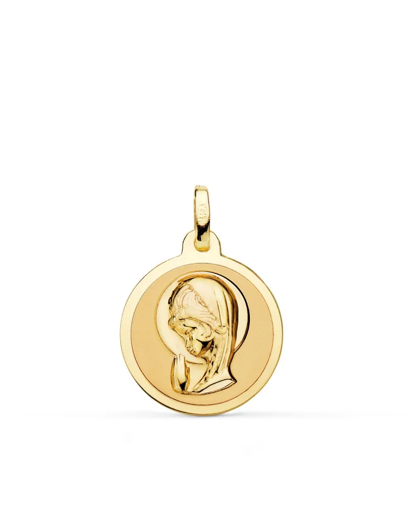 Medalla oro 18k amarillo Virgen Niña brillo 16 mm