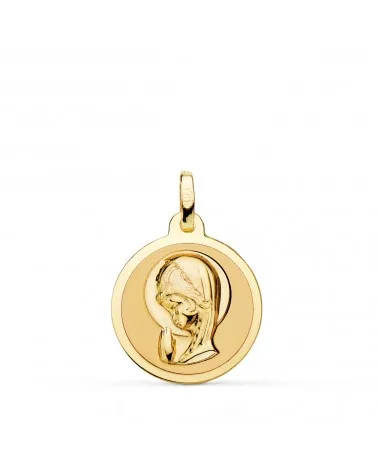 Medalla oro 18k amarillo Virgen Niña brillo 16 mm