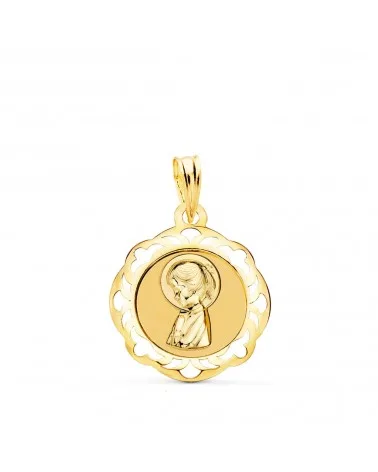 Medalla oro 18k amarillo Virgen Niña cerco calado brillo 20x18 mm