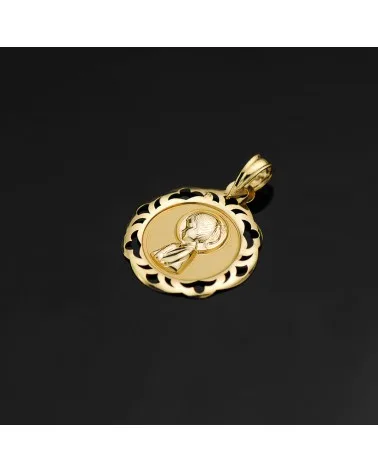 Medalla oro 18k amarillo Virgen Niña cerco calado brillo 20x18 mm
