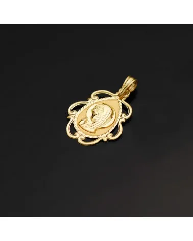 Medalla oro 18k amarillo Virgen Niña cerco calado brillo 22x16 mm