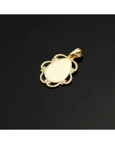 Medalla oro 18k amarillo Virgen Niña cerco calado brillo 22x16 mm
