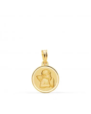 Medalla oro 18k amarillo ángel burlón bisel 12 mm