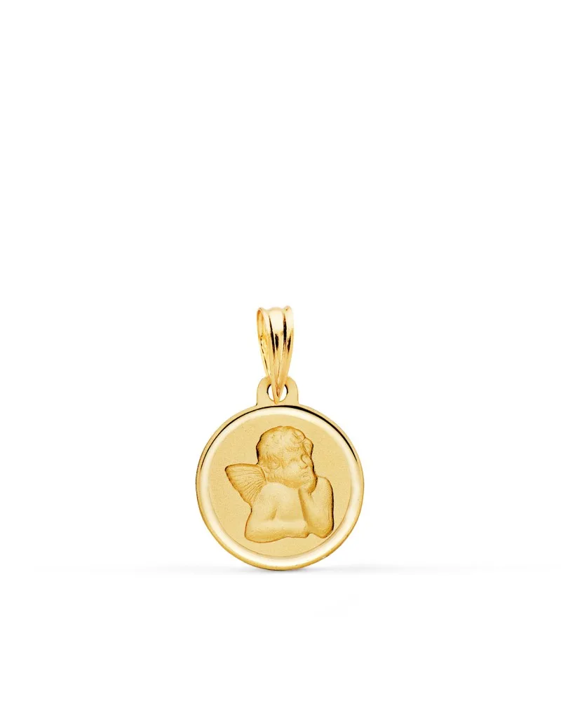 Medalla oro 18k amarillo ángel burlón bisel 12 mm