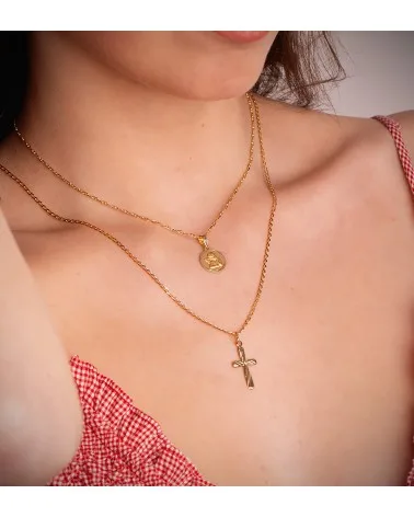 Medalla oro 18k amarillo ángel burlón bisel 12 mm