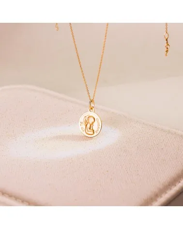 Medalla oro 18k amarillo angelito "yo te cuidare" bisel 14 mm