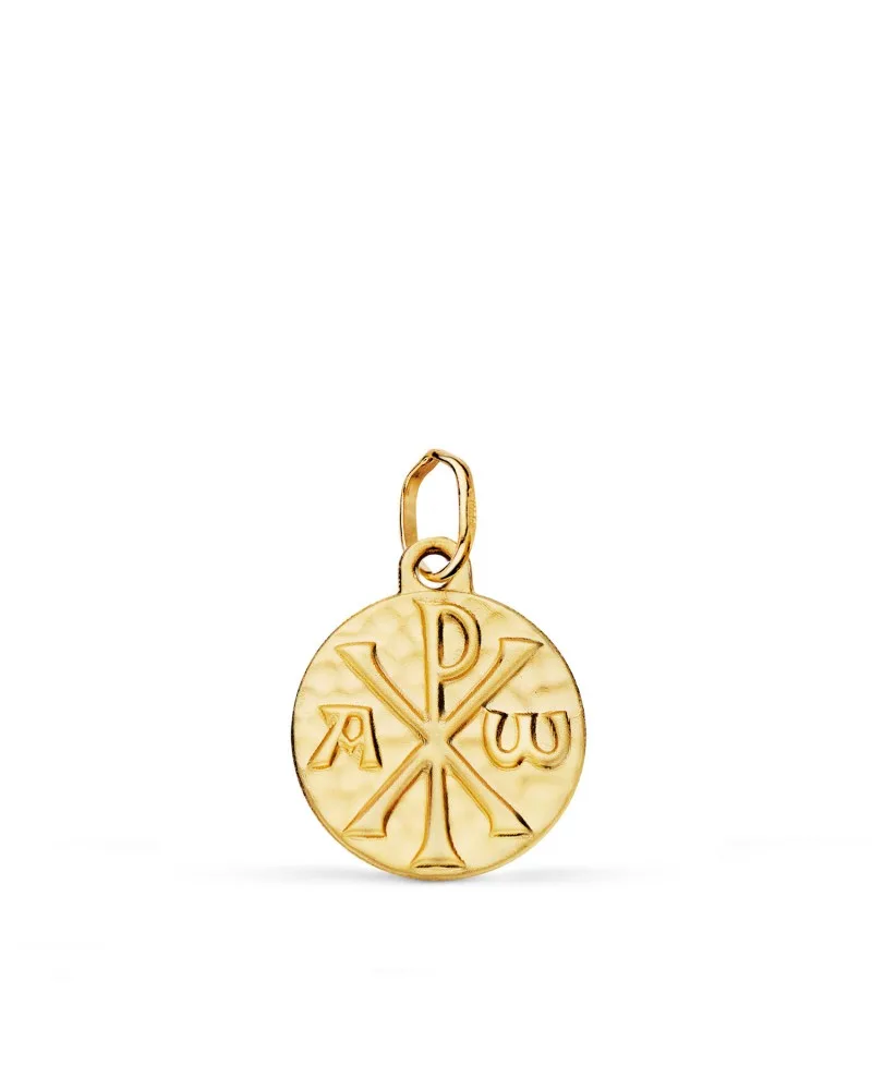 Medalla oro 18k amarillo cruz de crismon martele 14 mm