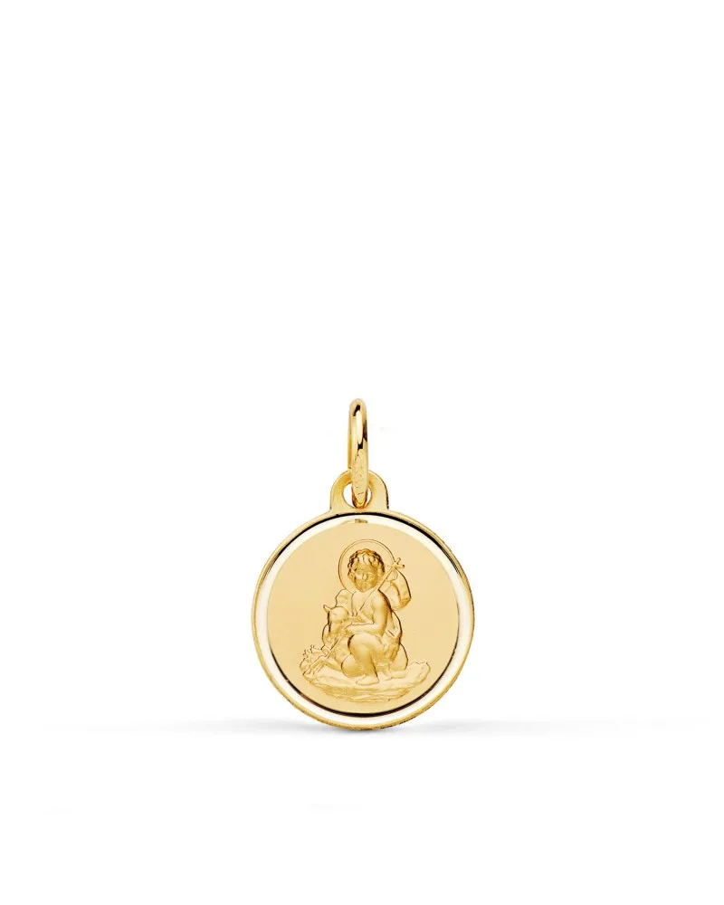 Medalla oro 18k amarillo San Juan Bautista matizada bisel 12