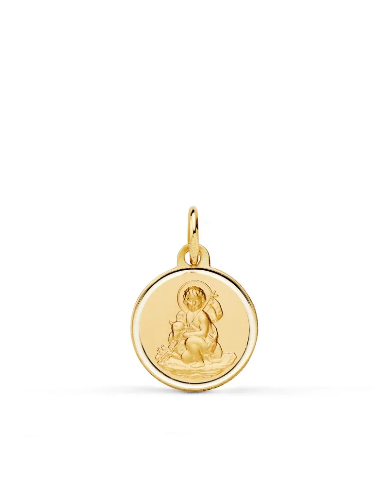 Medalla oro 18k amarillo San Juan Bautista matizada bisel 14
