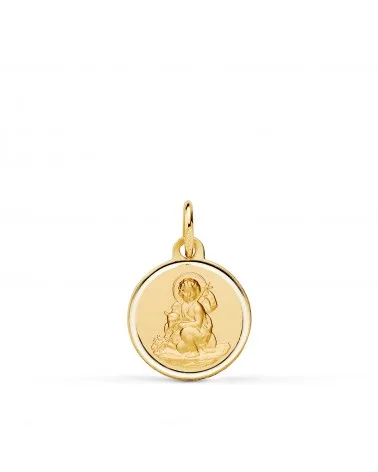 Medalla oro 18k amarillo San Juan Bautista matizada bisel 14