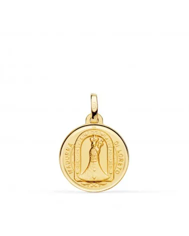 Medalla oro 18k amarillo Virgen de loreto con bisel y matizada