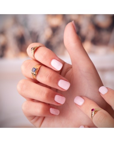 Solitario oro 18k amarillo pequeño bebé o meñique circonita azul 3,5 mm