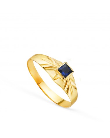 Solitario oro 18k amarillo pequeño bebé o meñique circonita azul 3x3 mm