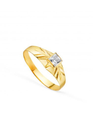 Solitario oro 18k amarillo bebé o meñique circonita blanca 3x3 mm laterales tallados