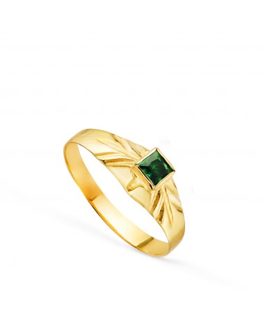 Solitario oro 18k amarillo pequeño bebé o meñique circonita verde 3x3 mm