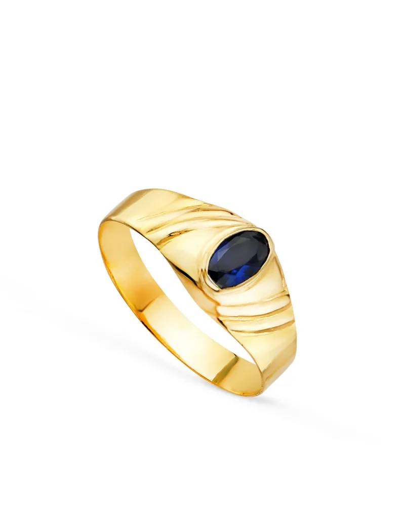 Solitario oro 18k amarillo pequeño bebé o meñique circonita azul 5x3 mm