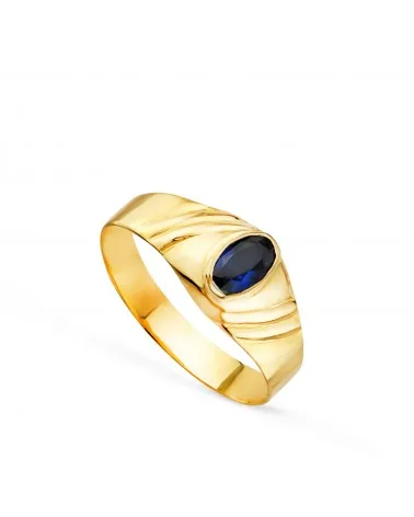Solitario oro 18k amarillo pequeño bebé o meñique circonita azul 5x3 mm