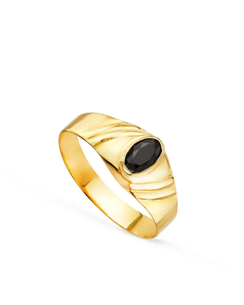 Solitario oro 18k amarillo pequeño bebé o meñique circonita negra 5x3 mm