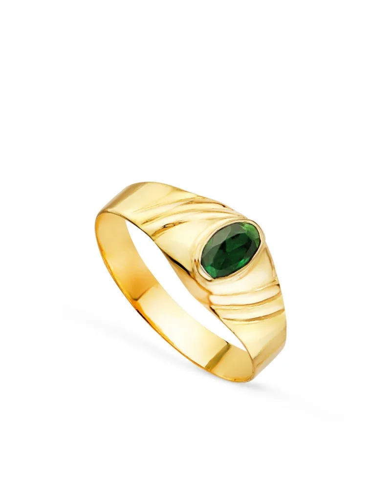Solitario oro 18k amarillo pequeño bebé o meñique circonita verde 5x3 mm