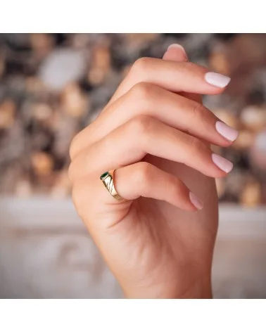 Solitario oro 18k amarillo pequeño bebé o meñique circonita verde 5x3 mm