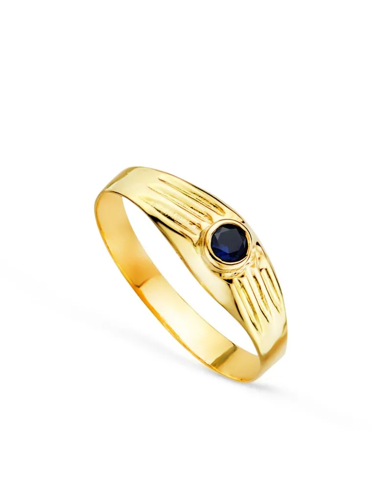 Solitario oro 18k amarillo hueco de bebé o meñique circonita azul