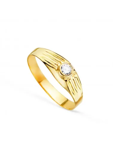 Solitario oro 18k amarillo hueco de bebé o meñique circonita blanca