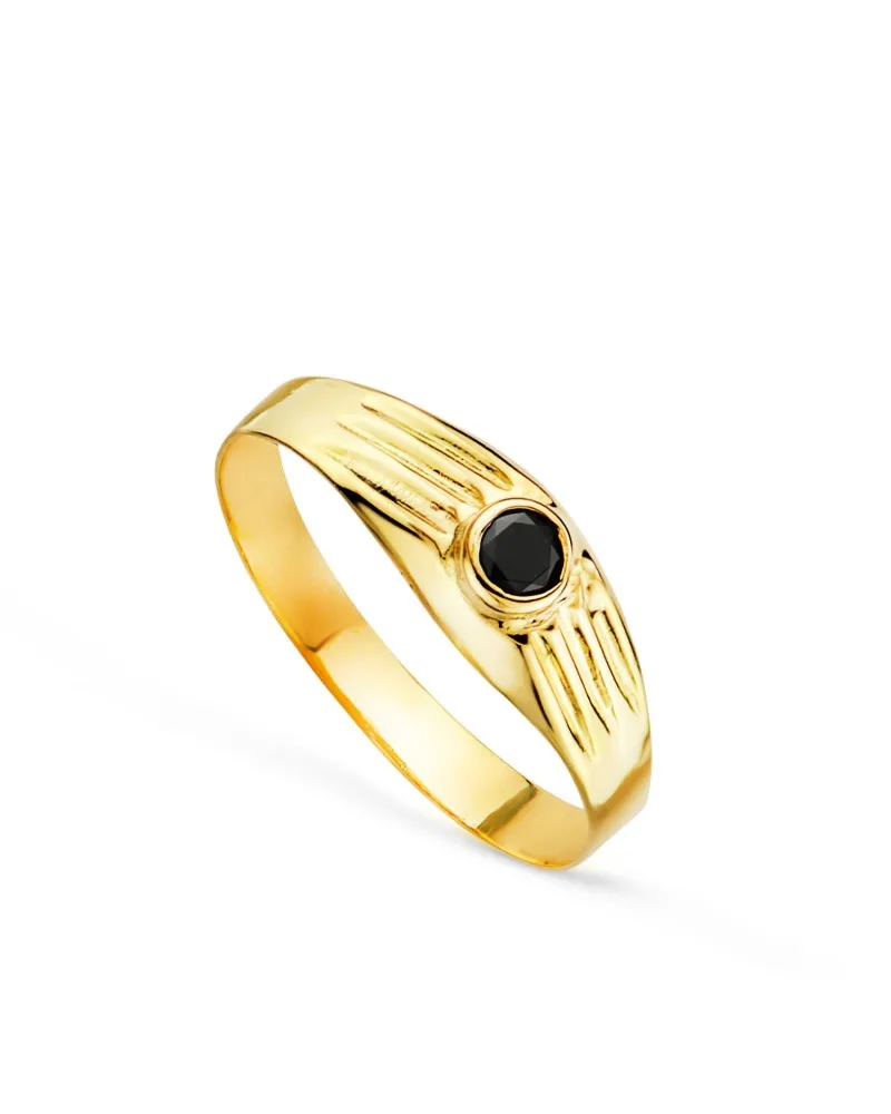Solitario oro 18k amarillo hueco de bebé o meñique circonita negra