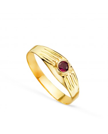 Solitario oro 18k amarillo hueco de bebé o meñique circonita roja