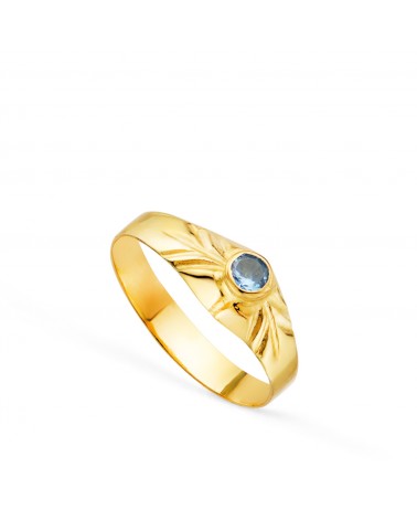 Solitario oro 18k amarillo pequeño bebé o meñique circonita aguamarina 2,5 mm
