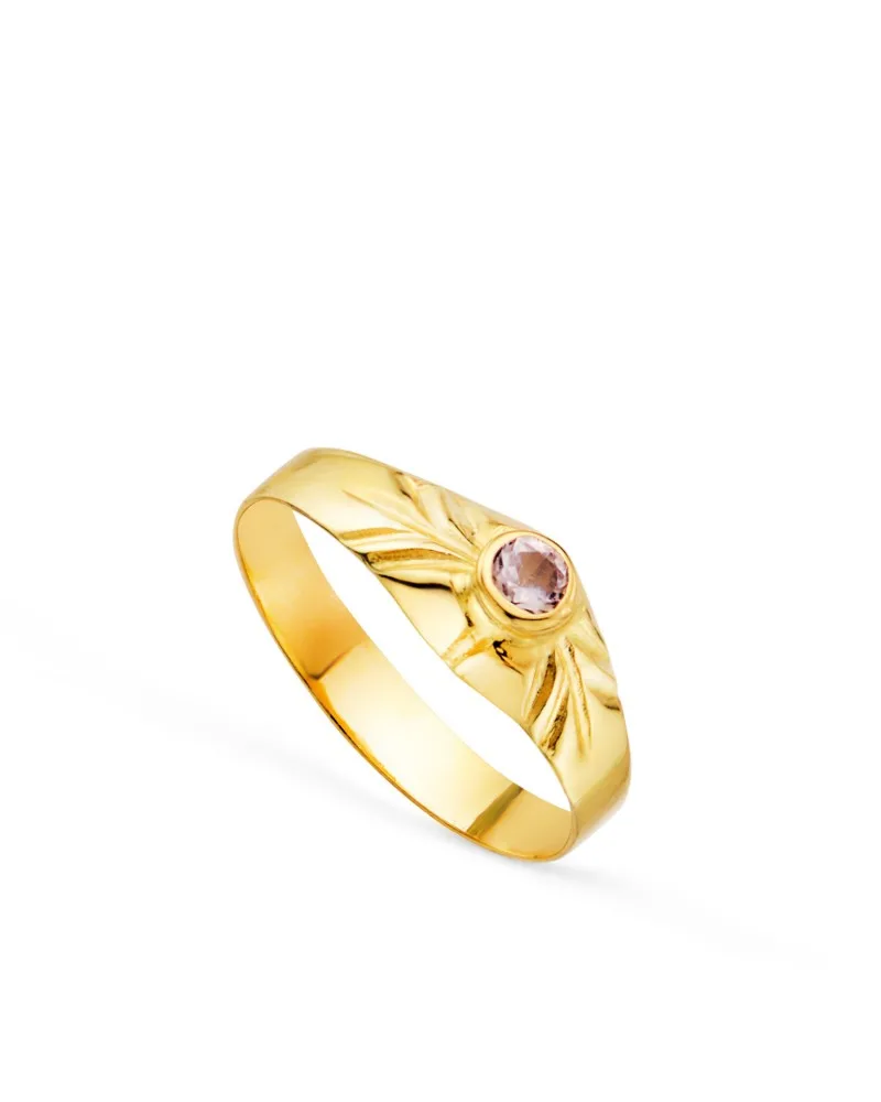 Solitario oro 18k amarillo pequeño bebé o meñique circonita rosa 2,5 mm