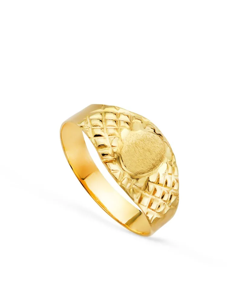 Sello oro 18k amarillo hueco bebé o meñique oval labrado 5x4 mm