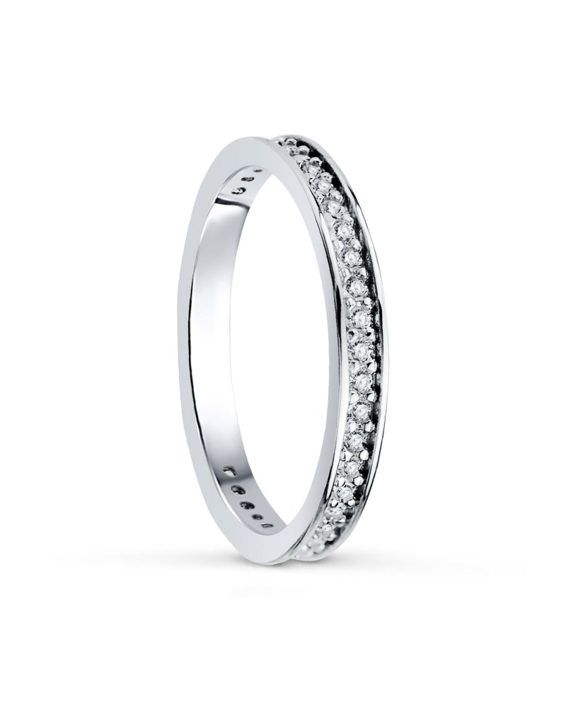 Media alianza oro 18k blanco circonitas clavadas ancho 2,5 mm