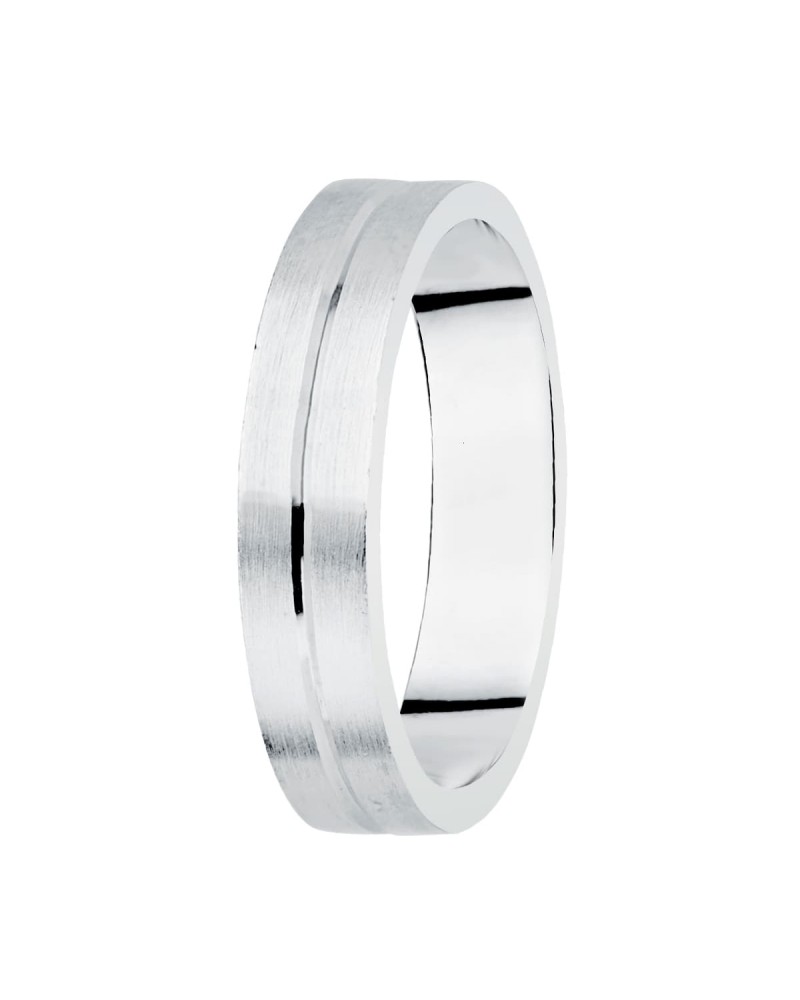 Alianza oro 18k blanco matizada y filo central brillo 5 mm