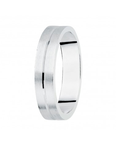 Alianza oro 18k blanco matizada y filo central brillo 5 mm