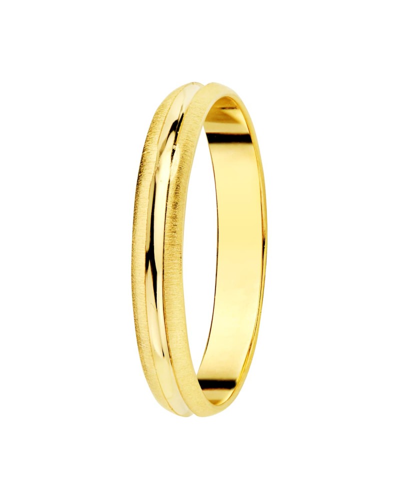 Alianza oro 18k amarillo mate y brillo ancho 3 mm grosor 0,9